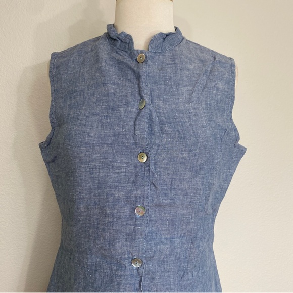 Bryn Walker Blue Chambray 100% Linen Sleeveless Button Tunic Blouse Size Medium - Picture 5 of 15